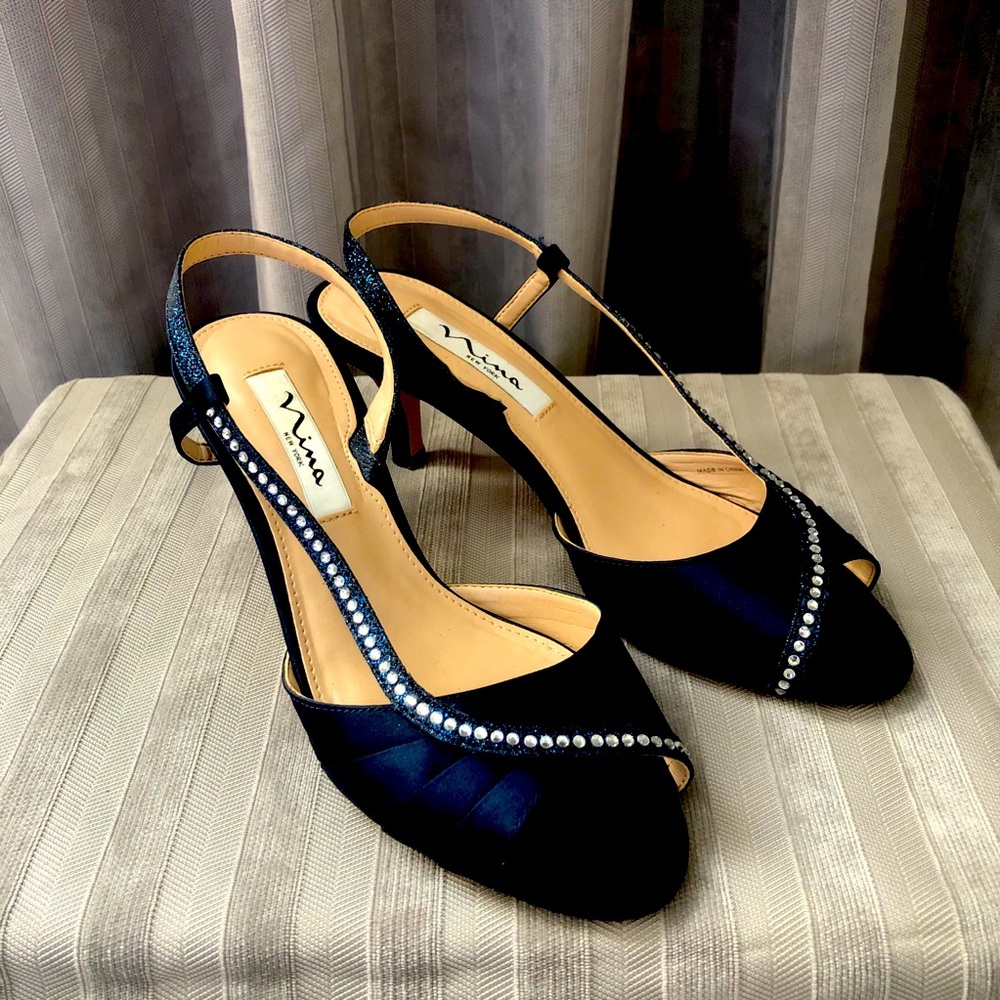 Navy satin heels